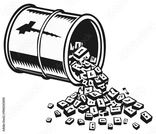Overturned barrel spilling blocks illustration