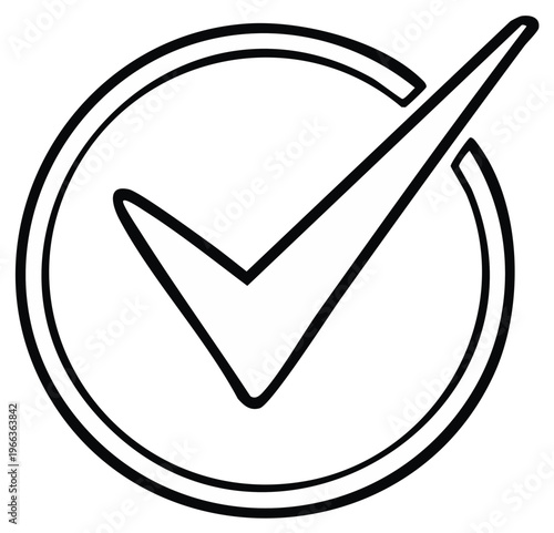 Check Mark Inside Circle Line Icon Vector Illustration Black and White Simple