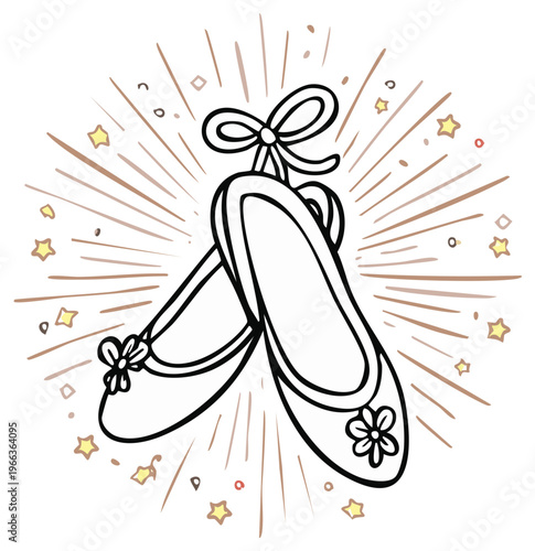 Hanging Ballet Shoes Illustration with Sparkles for Dance Education and Celebration of Classical Dance