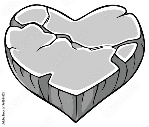 Stone Heart Showing Cracks Symbolizing Heartbreak Grief Pain Isolated on White Background  Loss of Love Concept