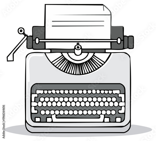 Nostalgic Retro Typewriter Machine Illustration with Blank Paper Ready for Text