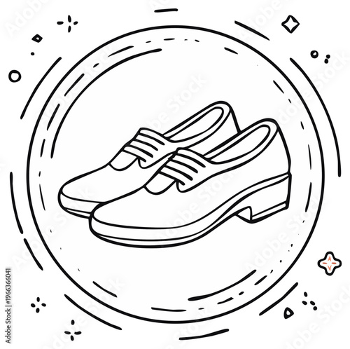 Classic Formal Shoes Sketch Hand Drawn Style in Circle Emblem
