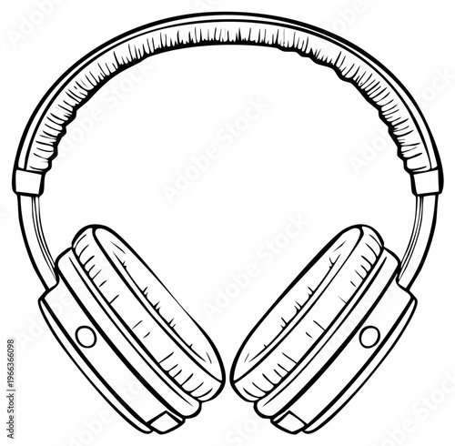 Stylized Line Art of Over Ear Headphones with Cushioned Earcups and Adjustable Headband