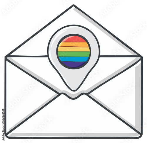Cartoon Envelope with Rainbow Pride Locator Icon Graphic Message Delivery