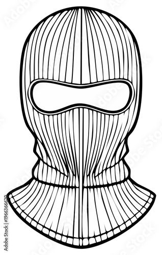 Black and white illustration of knitted balaclava mask
