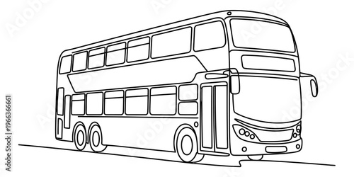 A simple black and white line art drawing of a large double decker bus for children to color in