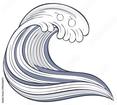 Stylized Ocean Wave Illustration with Curving Lines and Face Details