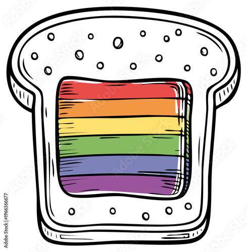 Slice of Bread with Rainbow Color Filling Vibrant Stripes Celebration