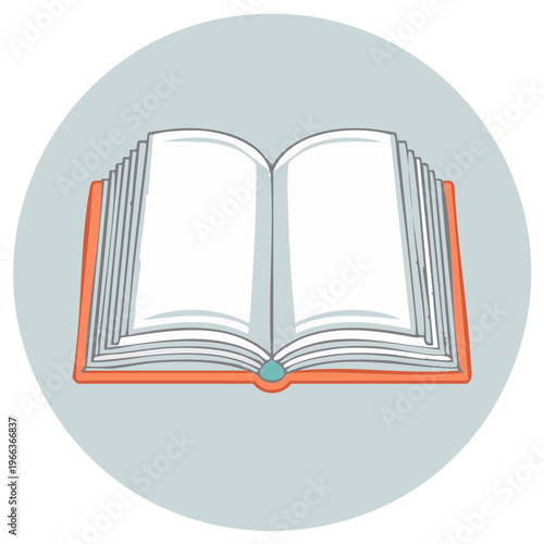 Simple graphic illustration of an open book with empty white pages for text and ideas