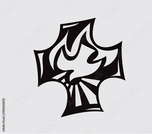 Cross with Holy Spirit Fire sign and symbol, art vector design