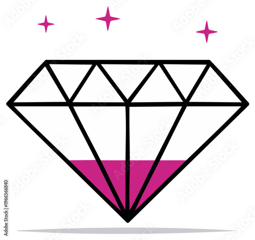 Stylized diamond with pink fill and sparkle icon illustration