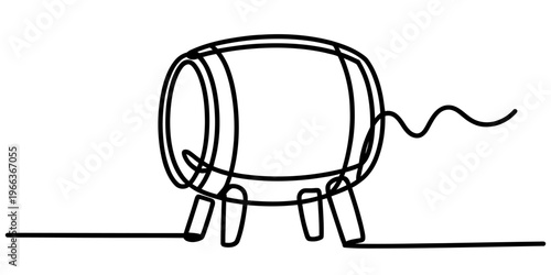 A minimalist single continuous line drawing of a wooden barrel standing on four sturdy legs Vector, illustration