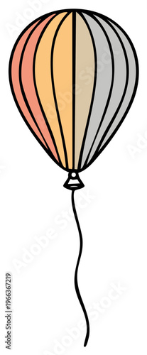 Striped hot air balloon with gradient colors and a trailing string