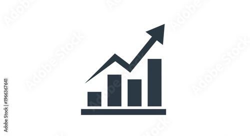A dark gray vector icon representing business growth and positive market trends with an upward trending arrow over bar charts.
