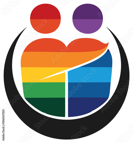 Rainbow LGBT Couple Hugging, Embracing, Pride Symbol, Homosexuality