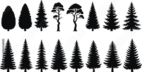 Tree silhouette set pine fir forest collection nature evergreen woodland landscape vector illustration isolated trees design pack