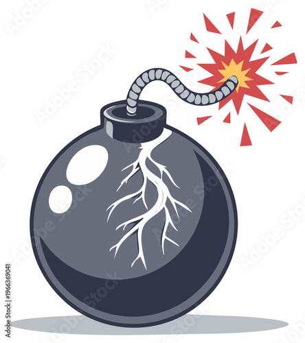 Cartoon bomb with a lit fuse ready to explode.