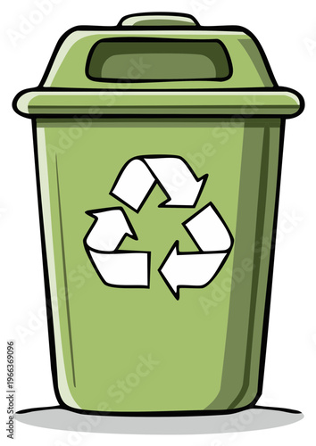 Green recycling bin with recycling symbol for waste management and environmental protection