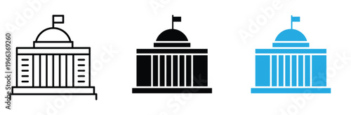 Government Building or Capitol Landmark Icon Set for Law and Authority.Government building icons set with dome and columns