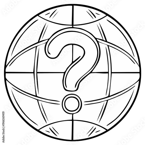 Sketchy Globe with Question Mark Symbolizing Uncertainty or Global Inquiry
