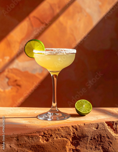 Margarita cocktail on terracota clay ledge