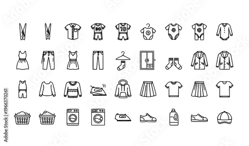 Modern clothing line icon collection with shirt jeans dress and fashion apparel elements