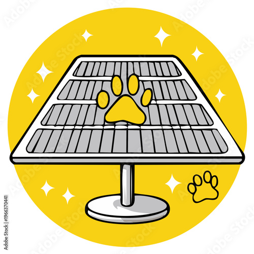 Paw Print on Solar Panel Icon Energy Conservation Sustainable Energy Pet Friendly Eco Friendly Power Generation Renewable Resources