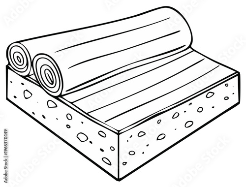 Monochrome illustration of a sponge cake with rolled fondant topping ready for frosting or decoration