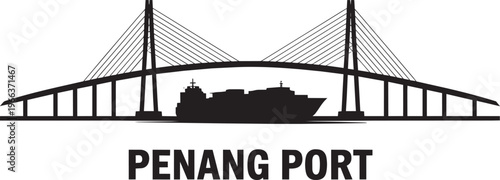 Cable-stayed Bridge Over Water With Ship And Text "penang Port"