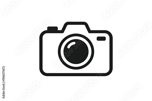 Minimal camera icon in black representing photography concept simple flat design for apps media content creation and visual communication modern graphic symbol