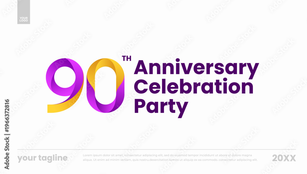 Fototapeta premium 90th anniversary celebration party yellow purple gradient logo banner template