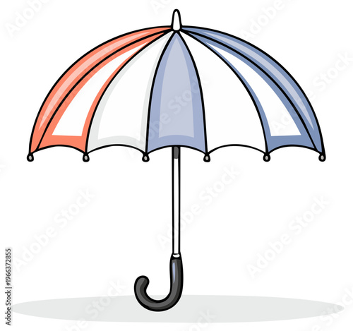 Hand drawn striped umbrella with black handle and soft shadow