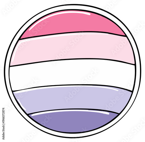 Round Symbol Featuring Pink, White, and Purple Horizontal Stripes on Badge