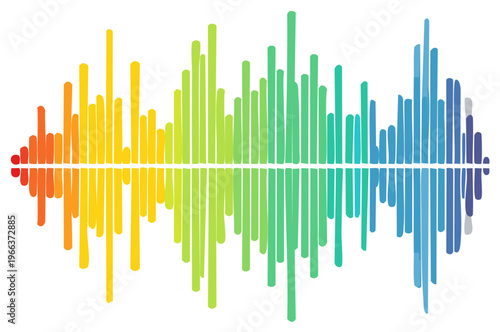 Colorful sound wave or audio spectrum illustration, rainbow colored equalizer bars.