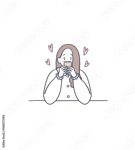 スマホを嬉しそうに見ている女性のイラスト素材