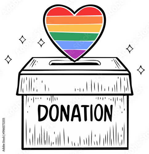 Rainbow heart donation box collecting contributions for community support