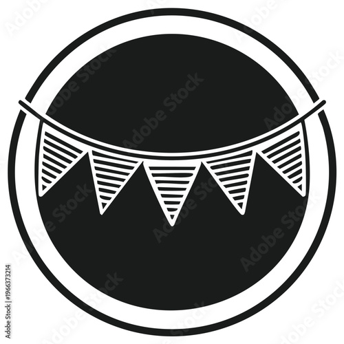 Stylized Holiday Bunting Icon with Festive Flags in a Circular Graphic Element