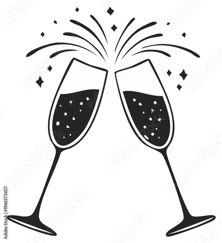 Cheers with champagne flutes for celebration, vector illustration