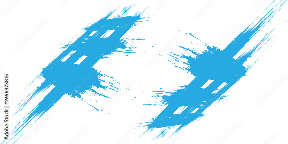 Fototapeta premium A pack of bent light blue ink vector lines. Long, rounded hand-drawn brush strokes, highlighted text, frames, and circles. Asian calligraphy, Vector Illustration.