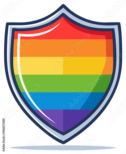 Vibrant rainbow striped shield graphic symbolizing LGBTQ+ pride diversity protection and equality support
