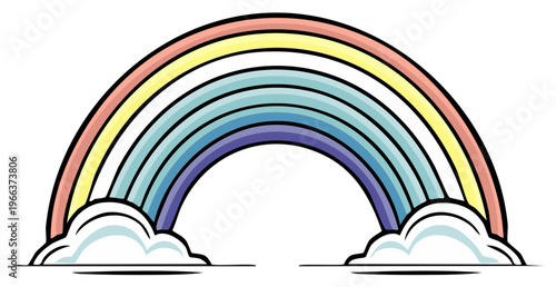 Vibrant rainbow arching over fluffy clouds creates a whimsical scene offering a cheerful and optimistic visual element for various creative applications