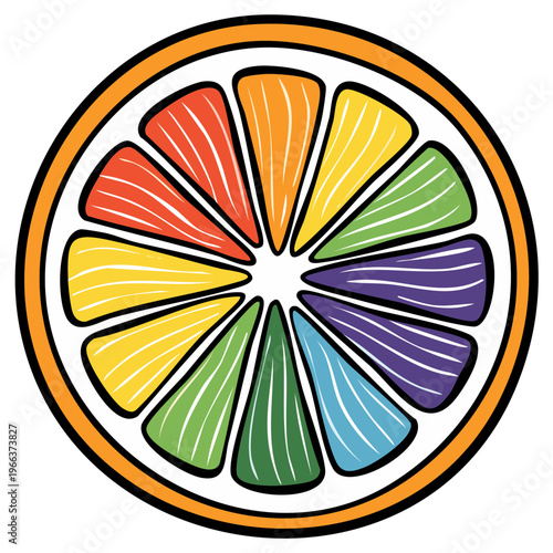 Vibrant sliced citrus fruit displaying rainbow colors in abstract stylized design