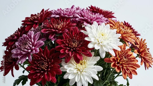 Close-Up of a Vibrant Bouquet of Chrysanthemum Flowers in Various Colors