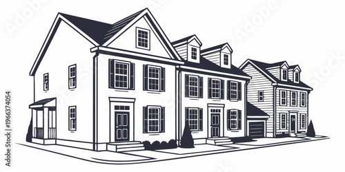 A charming country house with black roof shingles and detailed exterior