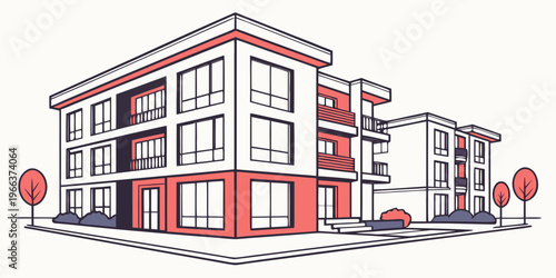 A charming two-story house with a welcoming porch and red accents