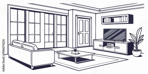 A black and white illustration of a vintage car parked in front of a house