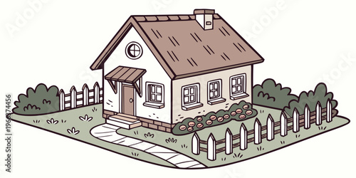 Cozy countryside log cabin with a rustic wooden fence and stone chimney