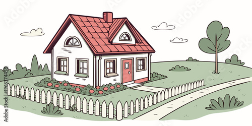 Cozy house with a garden and colorful flowers in the yard