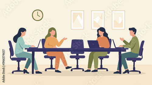 Business professionals collaborating and working together in an office meeting