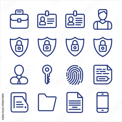 Personal Data icon set. Contain icons related to portfolio, id card, data protection, profile, and more. Outline icons collection. editable stroke. Vector illustration
